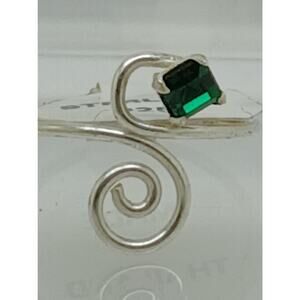 Sterling Silver Sexy Emerald Green Crystal Rhinestone Toe Ring - Adjustable Size